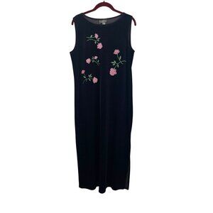 Impression Velvet Maxi Floral Dress L Black Whimsigoth Fairy Grunge Feminine 80s